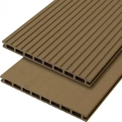 Online C-Wood Vlonder totaalpakket composiet 2,1 x 25 cm - XXL teak bruin (4 mtr) vlak/grove ribbel