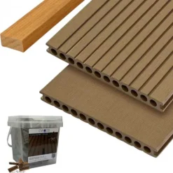 Best C-Wood Vlonder totaalpakket composiet semi mass. 2,5x25cm XXL teak bruin (4mtr) grove ribbel/geborsteld