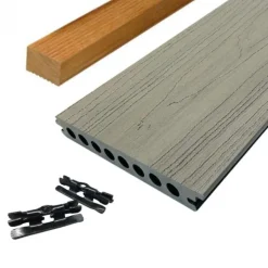 Online Elephant Vlonder totaalpakket composiet semi massief co-extrusie 2,1 x 14 cm Dark Grey (5 mtr) houtnerf