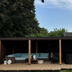 Outlet C-Wood Vlonder totaalpakket composiet 2,1 x 14 cm teak bruin (5 mtr) vlak/grove ribbel