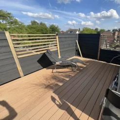 Outlet C-Wood Vlonder totaalpakket composiet 2,1 x 14 cm teak bruin (5 mtr) vlak/grove ribbel