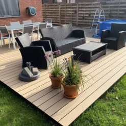 Best DuoWood Vlonder totaalpakket composiet 2,1 x 14 cm teak bruin (3 mtr) vlak/grove ribbel