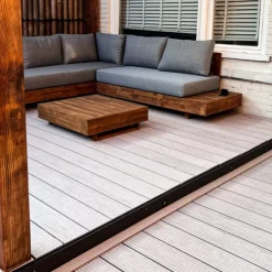 Hot C-Wood Vlonderplank composiet 2,1 x 14 cm steengrijs gevlamd grove ribbel en vlak