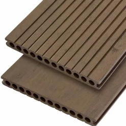 Clearance C-Wood Vlonderplank composiet semi massief 2,5 x 25 cm - XXL bruin gevlamd (4 mtr) grove ribbel/geborsteld