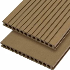Hot C-Wood Vlonderplank composiet semi massief 2,5 x 25 cm - XXL teak bruin (4 mtr) grove ribbel/geborsteld