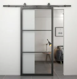 HomingXL Zelfbouw schuifdeur staal - Loft - 3 vaks helder glas - 213,4 x 91,4 cm - inclusief schuifsysteem