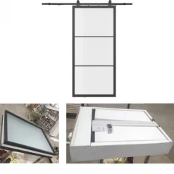 HomingXL Zelfbouw schuifdeur staal - Loft - 3 vaks helder glas - 213,4 x 91,4 cm - inclusief schuifsysteem